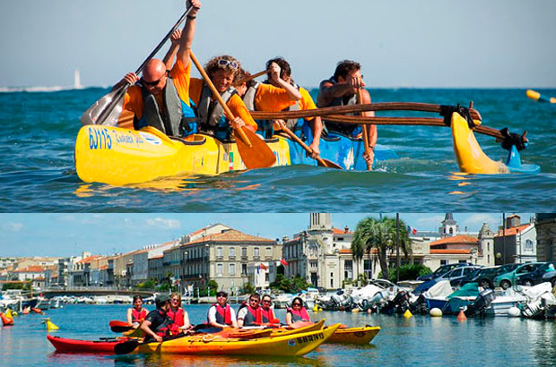  Kayak entre amigos en el Mediterráneo del Languedoc Roussillon