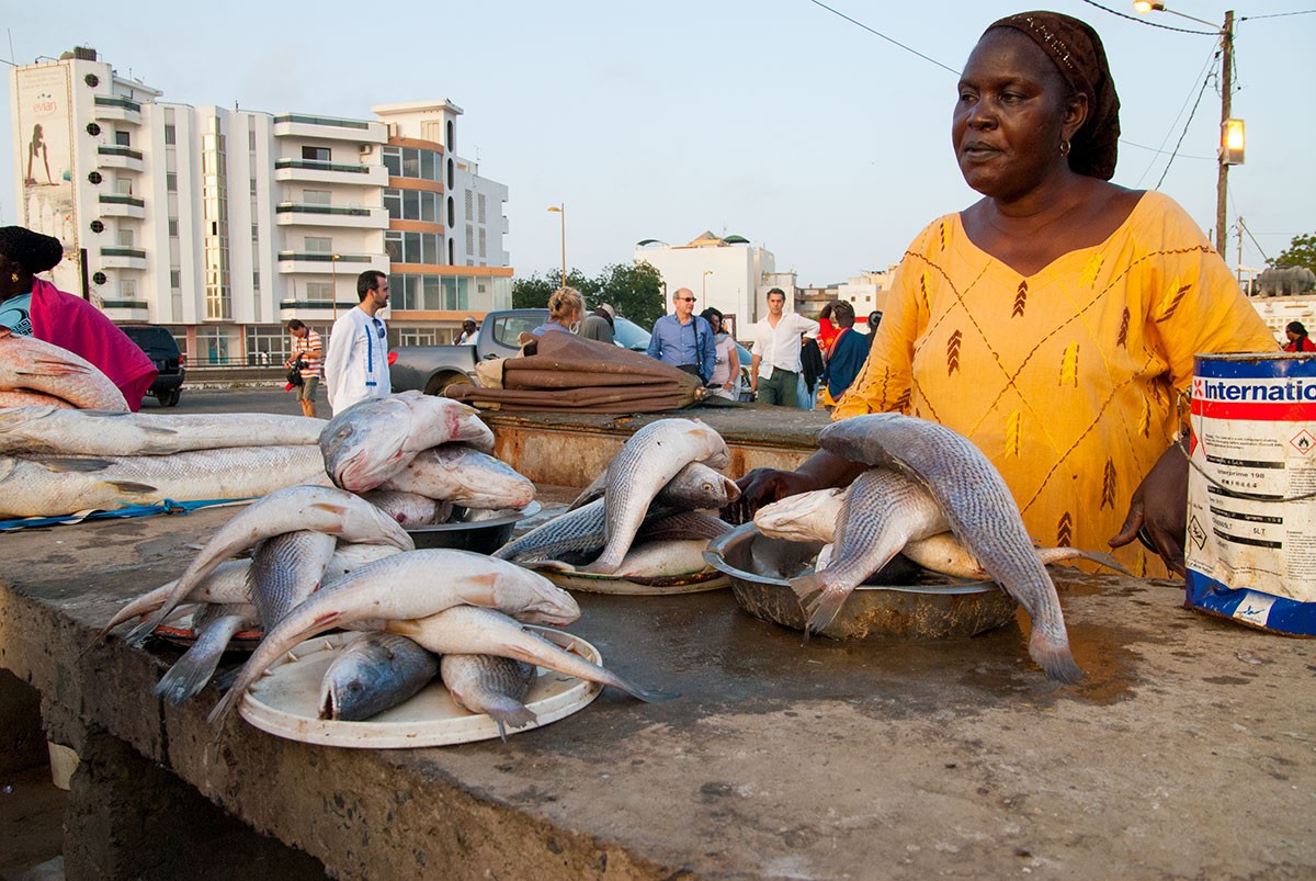 Puesto de pescado en el mercado de Soumbediune