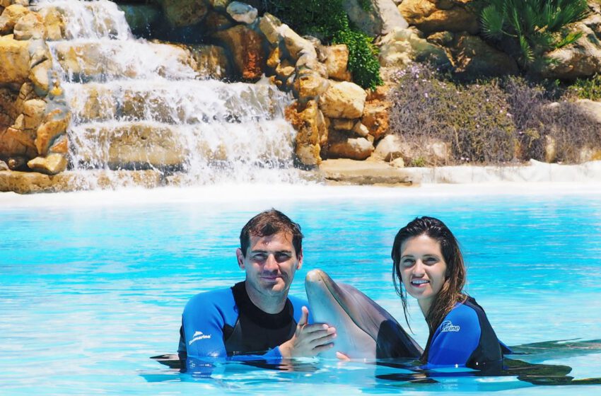  Iker Casillas y Sara Carbonero viven la experiencia de nadar con delfines en el Zoomarine del Algarve en Portugal