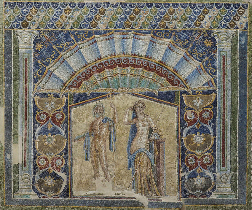Cuadro de mosaico que reproduce a Poseidón y Anfitritis