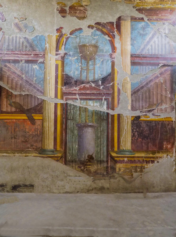 Oplontis mural del el salón estilo Popeyanosimboliza un santuario al dios Apolo