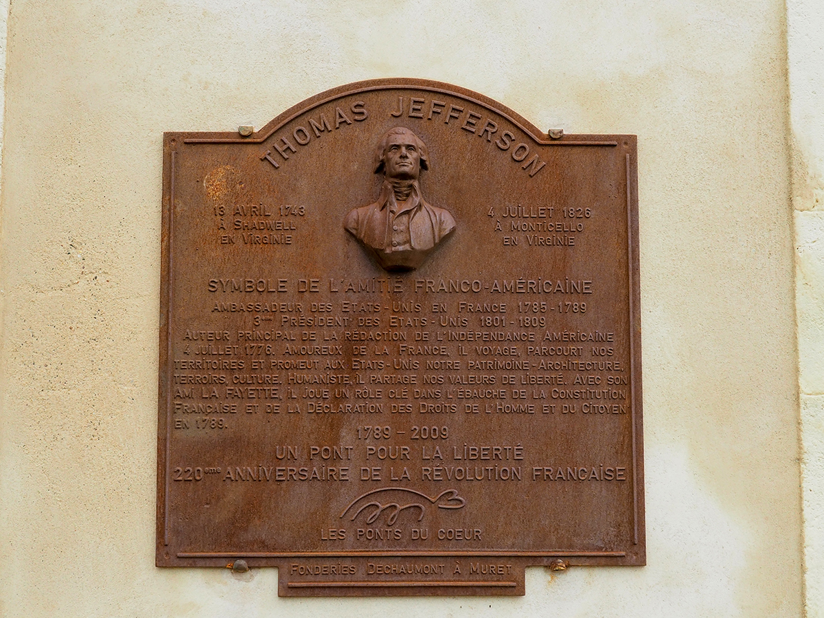 Placa conmemrorativa de Thomas Jeferson en Fonseranes